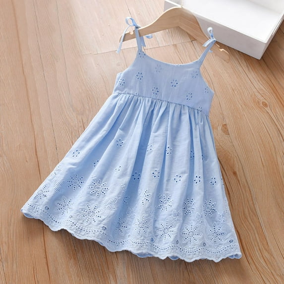 XMMSWDLA Spring Dresses Toddler Baby Girl Dress Dot Pattern Sling Sleeveless Princess Dresses Sundress Causal Dresses Outfits Blue Beach Dress