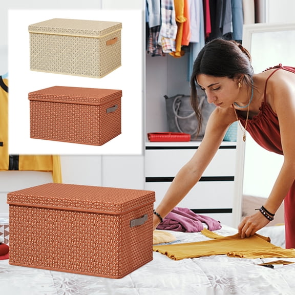 XMMSWDLA Storage Bins with Lid, Foldable Clothing Storage Box Case with Handle for Toy, Books, Closet, Bedroom, Home Shoe Storage Organizer Cabinet