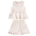 thumbnail image 1 of XMMSWDLA Stretchy Kids Clothing Pack Toddler Baby Girls Summer Outfits Ruffle Short Sleeve T-Shirts Tops Floral Shorts 2pcs Clothes Set Beige Matching Sibling Outfits for Toddlers, 1 of 9