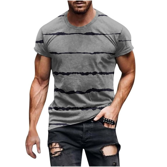 XMMSWDLA Summer Tops Plus Size Men's T-Shirts Short Sleeve Round Neck Tops 3d Printing Workout Lightweight Fashion Going Out Tops Mens Shirts Gray Western Shirts for Men