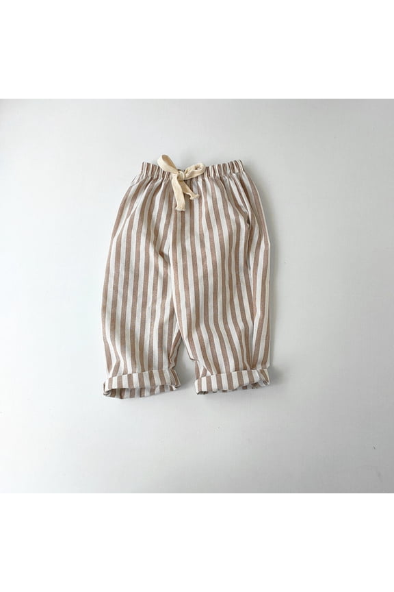 Sweat Shorts Girls Girl Boy Vintage Linen Cotton Pants Spring Summer Kids Casual Loose Elastic Waist Stripe Pant Girls Children's Clothing Khaki Retro Running Shorts