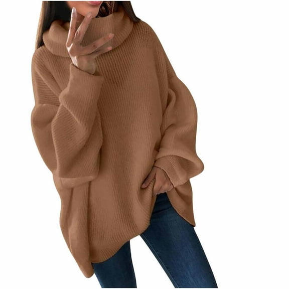 XMMSWDLA Sweaters Women'S Turtleneck Pullover Female Loose Long Sleeve Tops Winter Thick Knitted Jumper Brown Ski Sweater Women