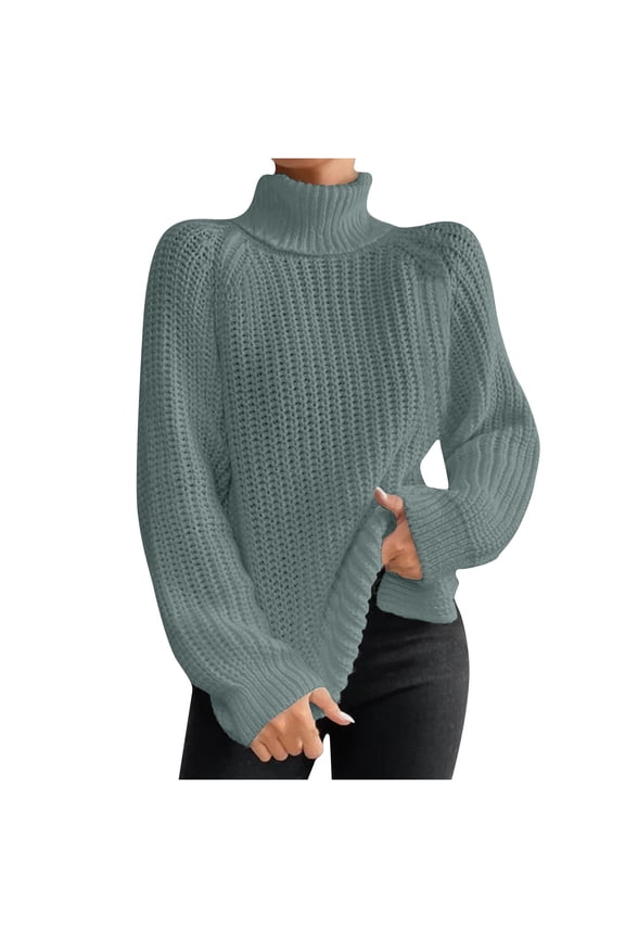 Sweaters for Women Fall Long Sleeve Loose Drop Shoulder Knit Tops for Women Green Women'S Pullover Sweaters