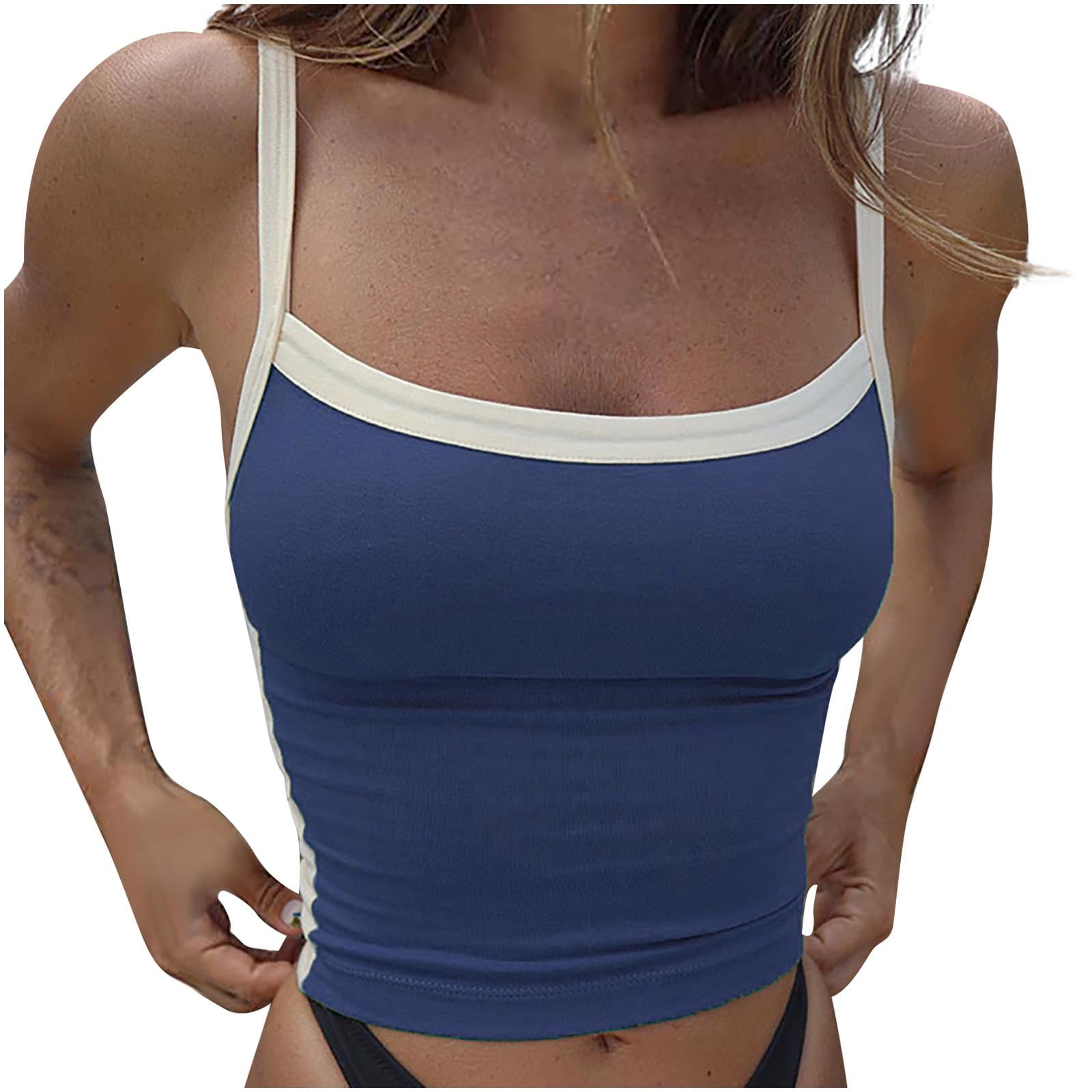 XMMSWDLA Tank Top Women Contrast Trim Crop Cami Top Strap Tank