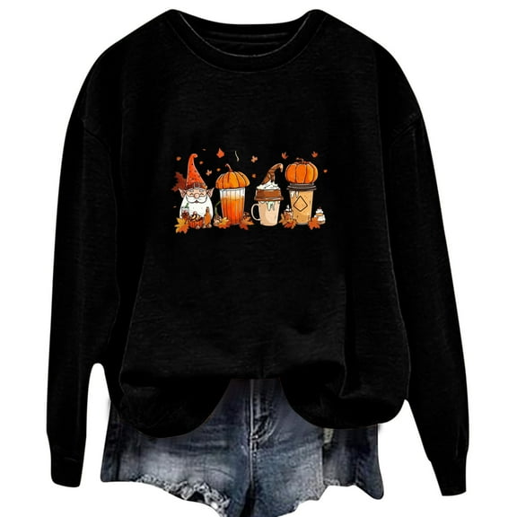 XMMSWDLA Thanksgiving Long Sleeve Shirts for Women St Patrick's Day Casual Crew Neck Loose Sweatshirts Gnome Pumpkin Graphic Pullover
