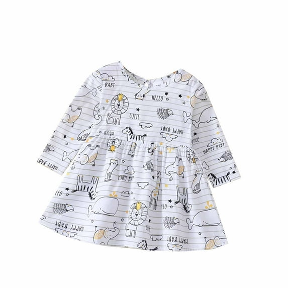XMMSWDLA Toddler Fall Winter Long Sleeve Cotton Dress Toddler Girl Clothes Little Girls Floral Dress Tunic Dress 5-6 Years Newborn Girl Clothes
