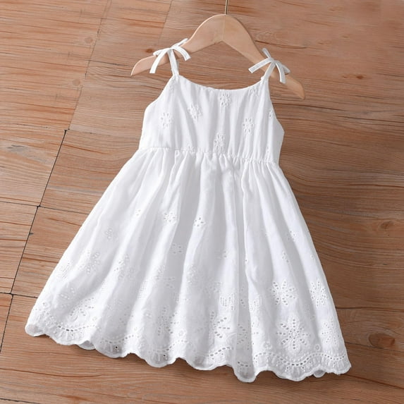 XMMSWDLA Toddler Girl Clothes 2025 Girls' Dresses Children'S Summer Cotton Embroidered Hollow Dress Baby Kids Clothing Cute Ruffled Vest Dress White Toddler Dress