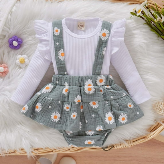 XMMSWDLA Toddler Girl Clothes Autumn Winter Baby Girls Baby Girl Long Sleeved Blouse Flower Pattern Suspender Skirt Suit