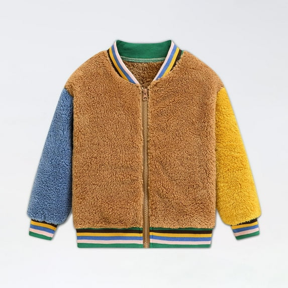 XMMSWDLA Toddler Girl Clothes Baby Boys Girls Stitching Color Plush Cute Winter Thick Casual Keep Warm Coat Jacket