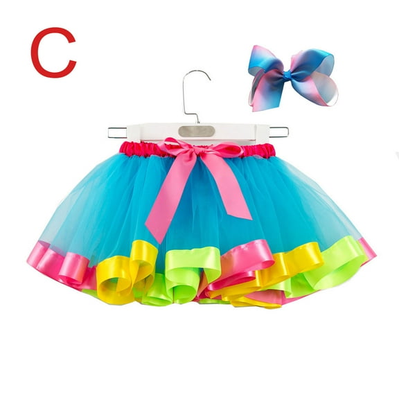 XMMSWDLA Toddler Girl Clothes Baby Girls Cute Rainbow Net Yarn Princess Pettiskirt Multi-color Skirt
