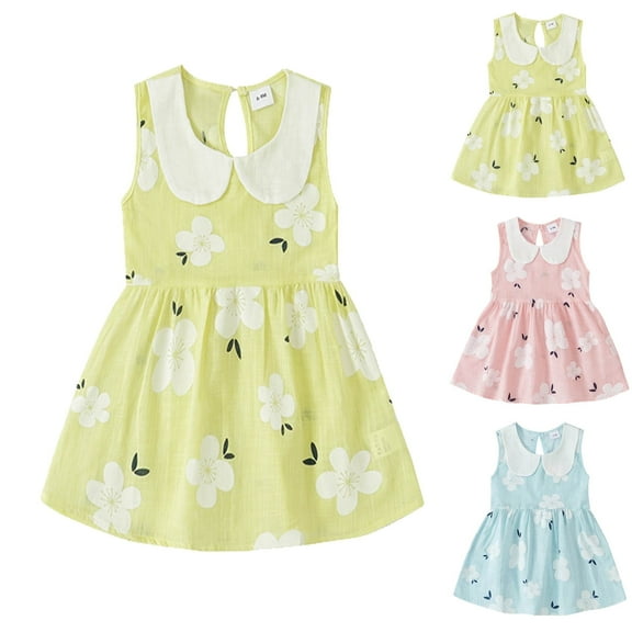 TIHLMK Toddler Girl Clothes Girl's Summer Dresses Kids Baby Girls Sleeveless Dresses Doll Collar Vest Dress Princess Dress
