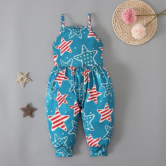 XMMSWDLA Toddler Girl Clothes Girls Children's Summer Independence Day Romper Sling Sleeveless Backless Short Jumpsuit