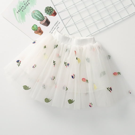 XMMSWDLA Toddler Girl Clothes Girls Cute Party Dance Costume Solid Color Net Yarn Crimping Flowers Embroidery Tulle Skirt