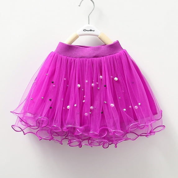 XMMSWDLA Toddler Girl Clothes Girls Cute Party Dance Costume Splice Solid Color Net Yarn Crimping Pearl Sequins Tulle Skirt
