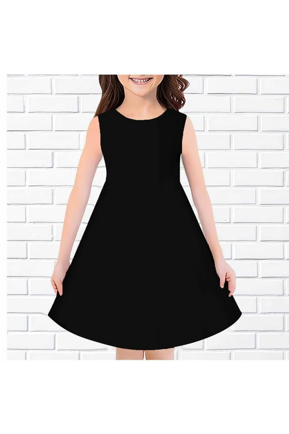 Toddler Girl Clothes Girls Sleeveless Dress Round Neck Floral Printed Sundress for Casual Home Party Beach 4-12 Years Black Toddler Dress