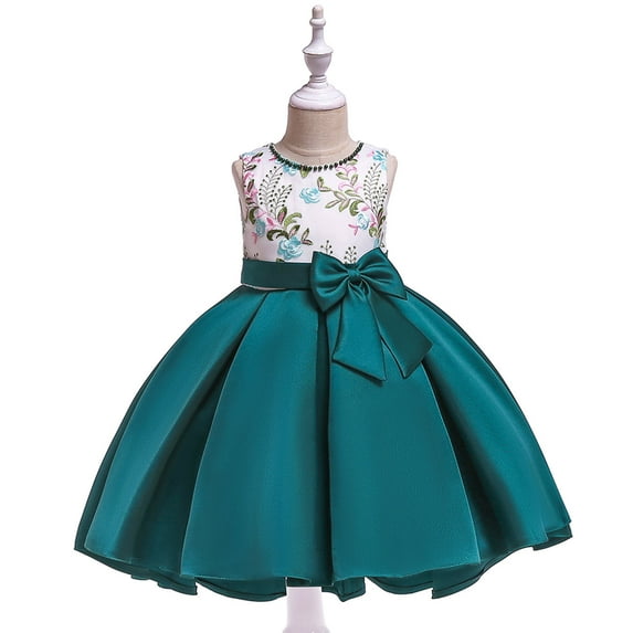 XMMSWDLA Toddler Girl Clothes Girls Solid Color Pearl Embroidery Bowknot Birthday Party Flowers Gown Kids Dresses