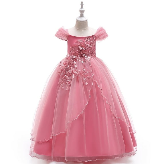 XMMSWDLA Toddler Girl Clothes Girls Temperament Minimalistic Bowknot Embroidered Flower Net Yarn Birthday Party Gown Dresses