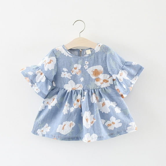 XMMSWDLA Toddler Girl Clothes Kids Baby Girls Cute Summer Flowers Print Short Sleeve Dress Skirt