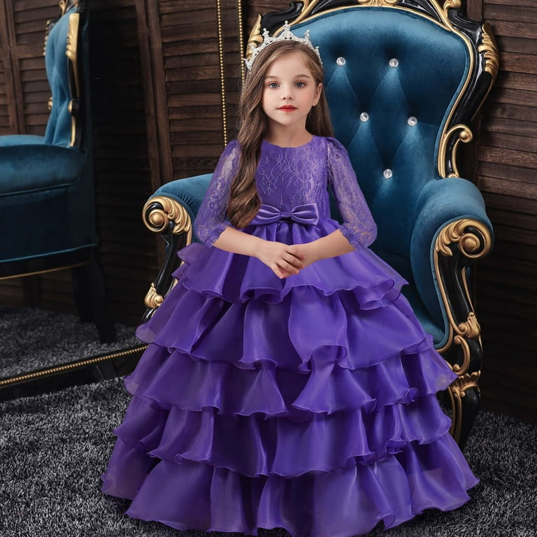 XMMSWDLA Toddler Girl Clothes Kids Dress Girls Middle Sleeve Princess Dress  Bow Tie Lace Mesh Dress Cake Dress