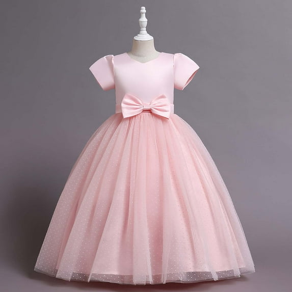 XMMSWDLA Toddler Girl Clothes Kids Dress Girls Sleeveless Princess Dress Bow Tie Lace Flowers Mesh Dress Tufted Dress