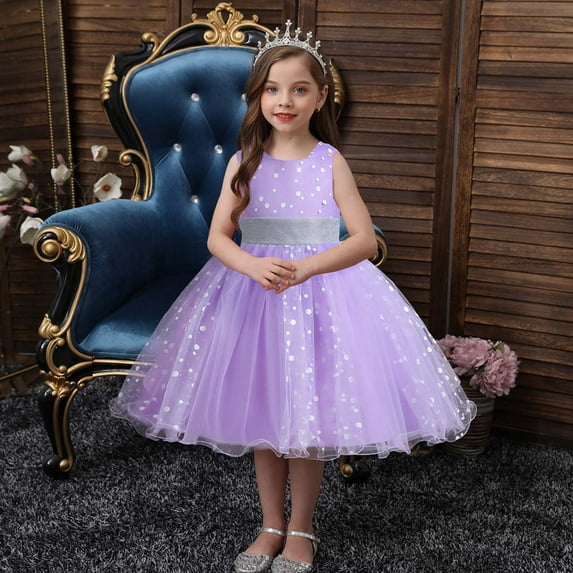 XMMSWDLA Toddler Girl Clothes Kids Dress Girls Sleeveless Princess Dress Bow Tie Lace Flowers Mesh Dress Tufted Dress