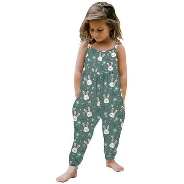 TIHLMK Toddler Girl Clothes Baby Girl Clothess Summer Cartoon Printing Strap Clothes Pants With Pockets