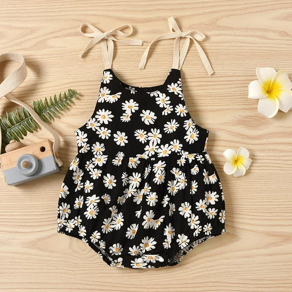 XMMSWDLA Toddler Girl Clothes Summer Baby Girls Flowers Straps Sleeveless Jumpsuit Casual Bodysuit Clothes
