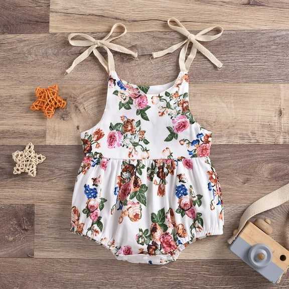 XMMSWDLA Toddler Girl Clothes Summer Baby Girls Flowers Straps Sleeveless Jumpsuit Casual Bodysuit Clothes