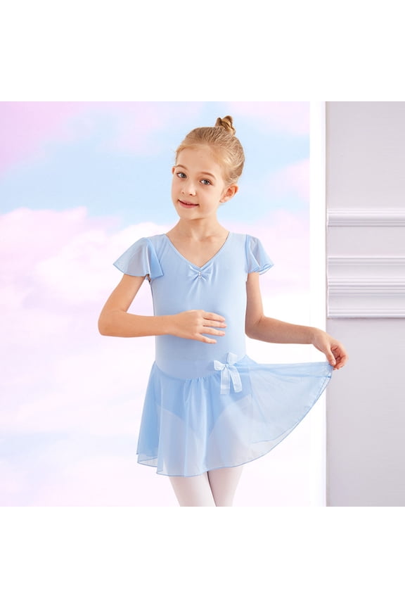 Toddler Outfits Bundle Ballet Leotards for Girls Toddler Dance Leotards Short Sleeve Skirt Ballerina Outfits Light Blue Toddler Clothes 2t-5t