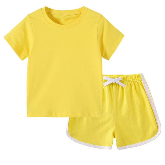 XMMSWDLA Toddler Pajama Sets 2025 Summer Baby Girls Children's Clothing Kids Clothes Tracksuit Cotton Sets T Shirts Tops+Pants Yellow Holiday-Themed Clothing Bundle