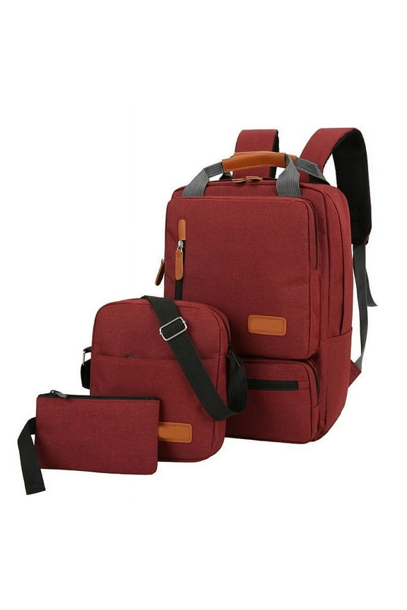 Unisex Organizer Polyester School Backpack, Red, 3 Pack