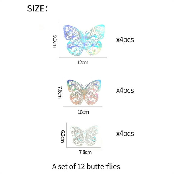 XMMSWDLA Wall Decor 12pcs 3d Metal Texture Hollow Butterfly Wall Stickermulticolor Pictures Wall Decor