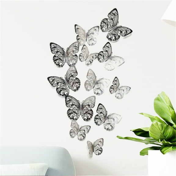 XMMSWDLA Wall Decor Living Room 12pcs 3d Metal Texture Hollow Butterfly Wall Stickersilver Christian Wall Decor