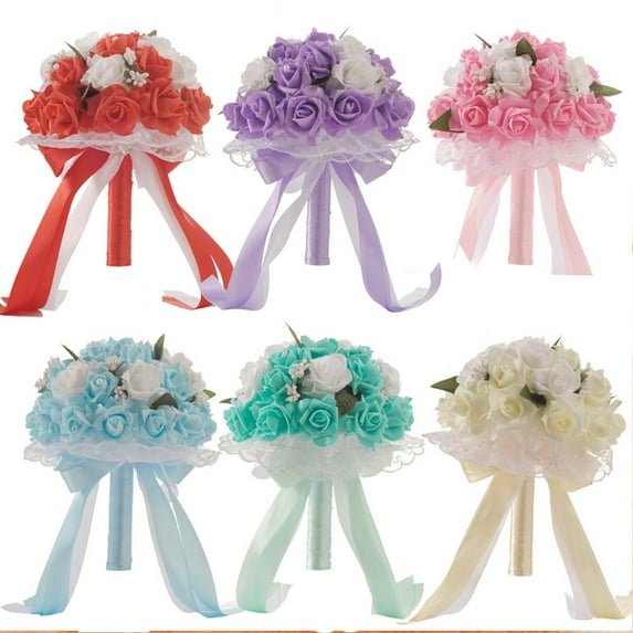 XMMSWDLA Wedding Bouquet Artificial Rose Flowers for Bride Bridesmaid, Boho Rustic Wedding Ceremony Anniversary Decor