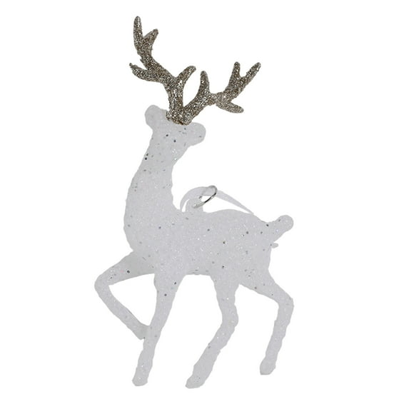 XMMSWDLA White Reindeer Ornaments for Christmas Tree, Plastic Glitter Reindeer Hanging Figurine Ornament Set Of 4 Packs for Christmas Decoration, 4.7inches Height Christmas Ornaments