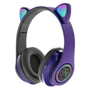 XMMSWDLA Wireless Bluetooth Cat Ear Headphones with Mic LED Light Flashing Glowing On-Ear Stereo Headset Smartphones PC Tablet