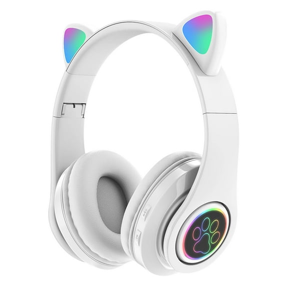XMMSWDLA Wireless Headphones for Kids, Cat Ear LED Light Up Bluetooth Kids Headphones with Microphone for School/Travel/Sports/Gaming/Gifts/Christmas