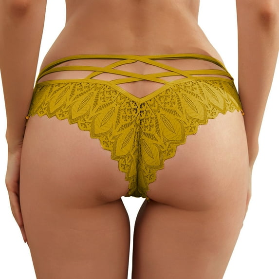 XMMSWDLA Women Floral Lace Underwear Criss Cross Seamless Bikini Panty Brief Yellow 3XL Tummy Control Underwear