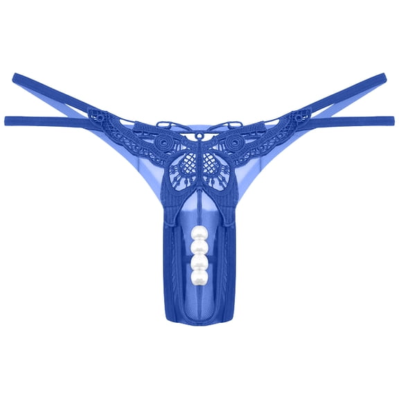 XMMSWDLA Women G-String Butterfly Embroidery Pearl G-String Low-Waist Thongs Briefs Blue Free Size Girls Underwear