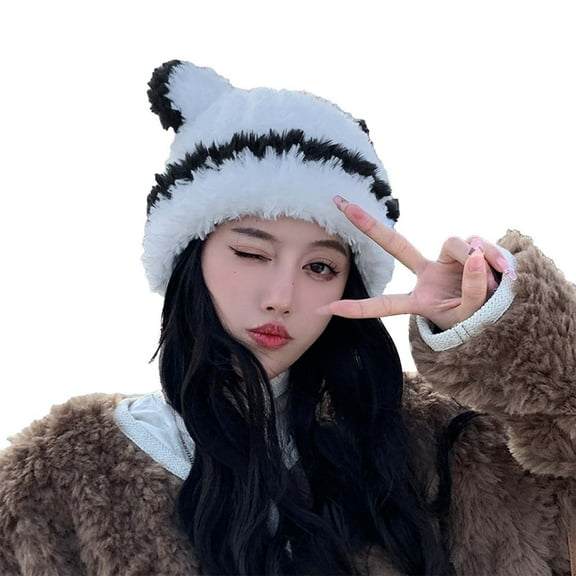 XMMSWDLA Women Hats Winter Knitted Hats Snow Ski Caps Girls Warm Crochet Cat Ears Hats Kids Winter Hat