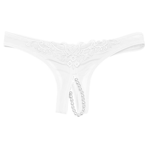 XMMSWDLA Women Lace Underwear Lingerie Thongs Panties Ladies Underwear Underpants Women's Lace Thong Low Rise Pearl Perspective and Fun Underwear White Free Size Women's Underpants