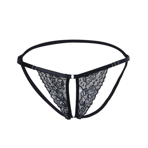 XMMSWDLA Women Ladies' Thong with Lacy Underpants with Buttons for Controlling Length Black S Cotton Thongs for Women