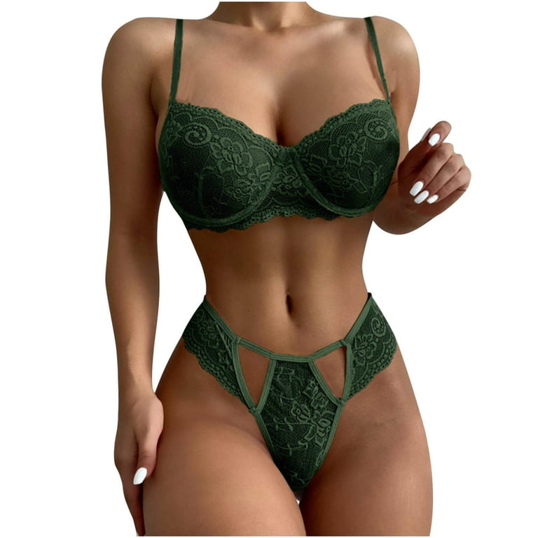 XMMSWDLA Women Lingerie Sexy Sets with Underwire Lace Bra and Panty Set  Push Up Two Piece Lingerie Green S Period Underwear for Teens