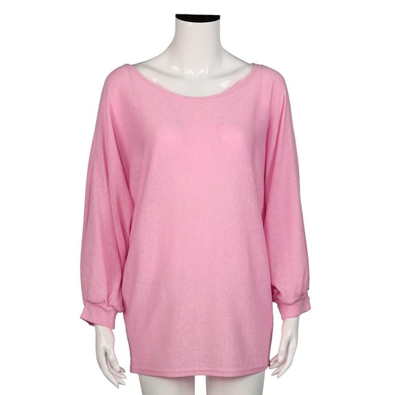 XMMSWDLA Women'S Off-Shoulder Sweatshirt Batwing Sleeve Blouse Casual Loose Oversized Baggy T-Shirt Sweater Pullover Top Pink Fuzzy Sweater for Women