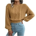 thumbnail image 1 of XMMSWDLA Women'S Pullover Sweaters Long Lantern Sleeve Casual Crew Neck Knit Jumper Blouse Tops Khaki Holiday Sweater Women, 1 of 8