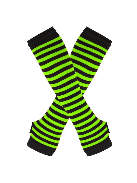 Women Striped Long Fingerless Gloves, Winter Knitted Arm Warmers For /Cosplay/Goth/Christmas Party Womens Workout Gloves Mint Green