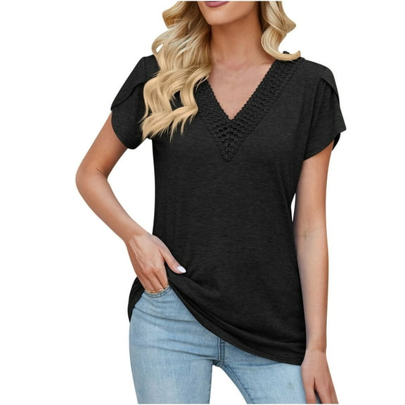 XMMSWDLA Women Summer Tunic Tops Casual V Neck Ruffle Short Sleeve Shirts Blouse Gym Shirts Women
