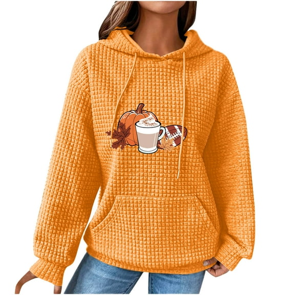 XMMSWDLA Women Waffle Knit Cute Hoodies Drawstring Pullover Sweatshirts Fashion Casual Sweaters Comfy Fall Clothes Outfits