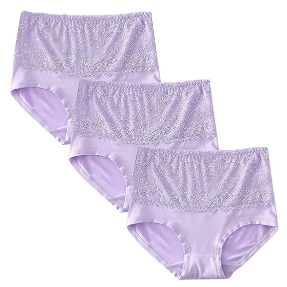 XMMSWDLA Women's 3 Pack High Waist Full Coverage Strechy Cotton Brief Underwear Sexy Lace Healthy Solid Panties Purple M Cotton Thongs for Women