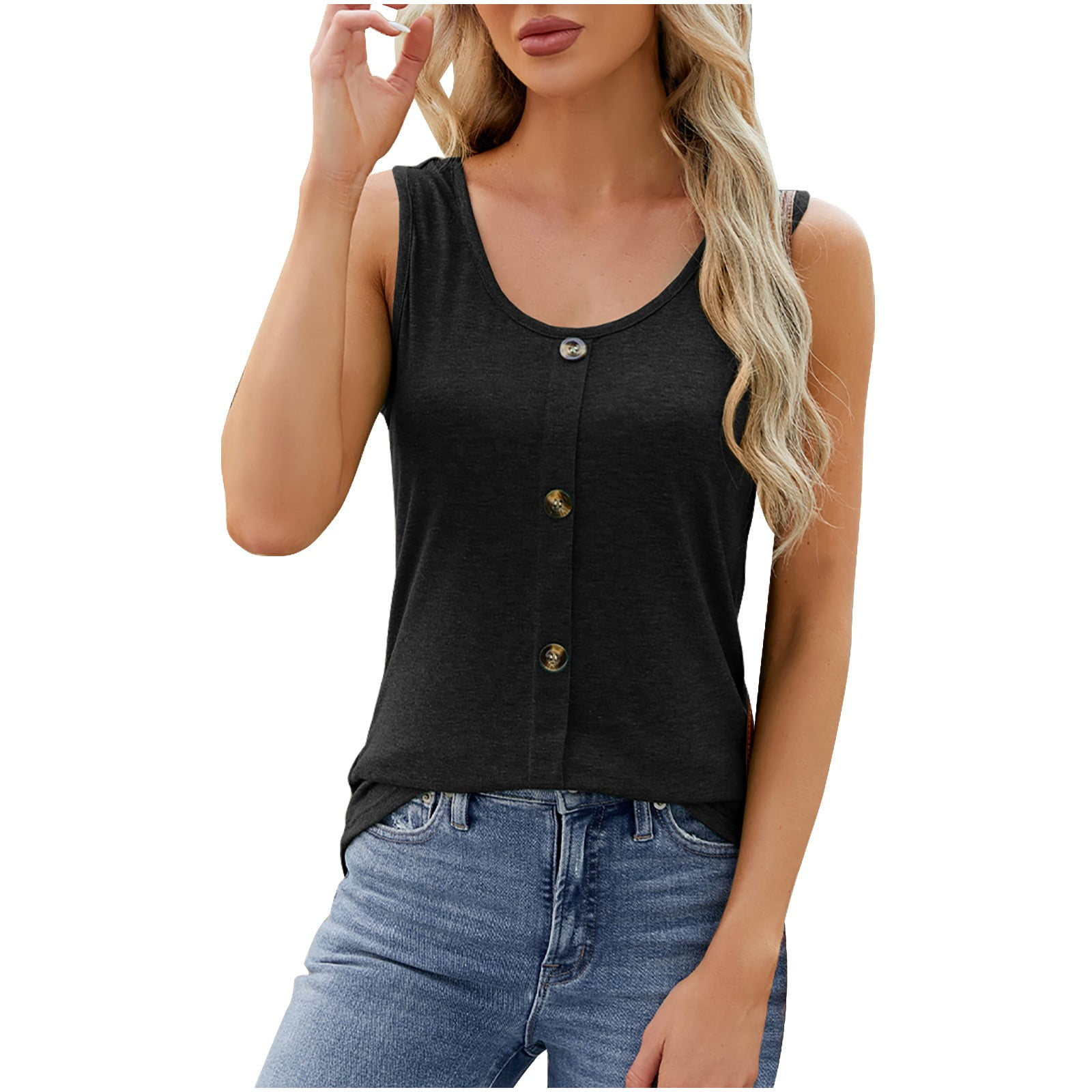 black button down tank top